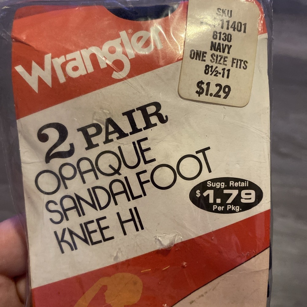 VINTAGE 70's-80's WRANGLER WOMEN'S 2 PAIR‎ OPAQUE SANDALFOOT KNEE-HI NUDE TOE - Picture 3 of 10